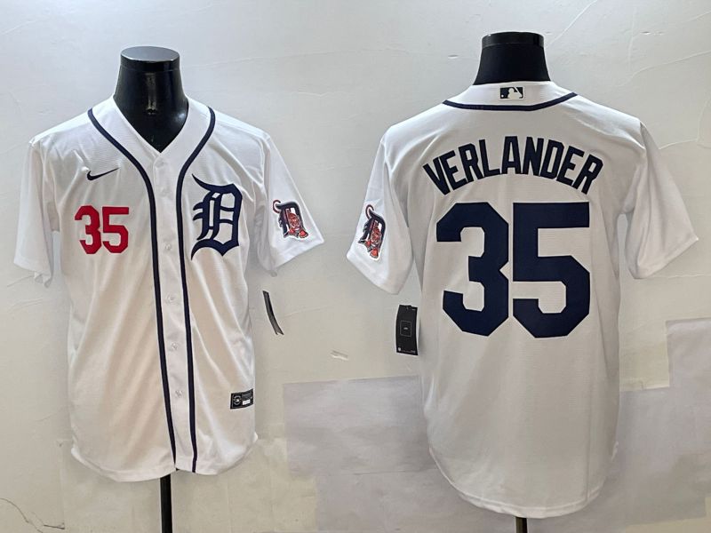 Men Detroit Tigers 35 Verlander White Game 2025 Nike MLB Jersey style 3